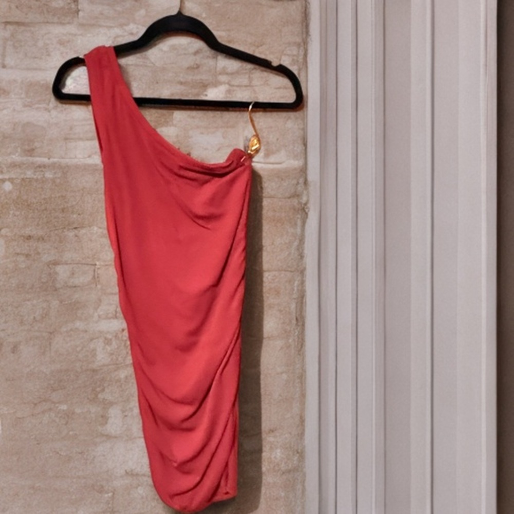Super stretch Burgundy One-Shoulder Bodycon Midi Dress (Women’s Large)